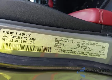 2022 Dodge Durango R/T Plus Awd z USA, uszkodzony, nr VIN 1C4SDJCT1NC198490